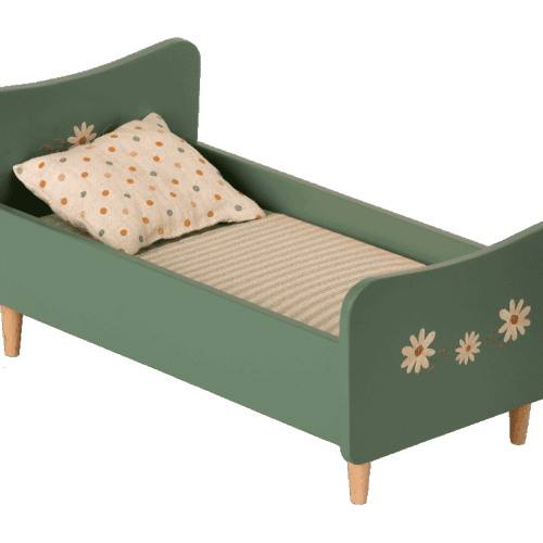 maileg wooden bed mini, green