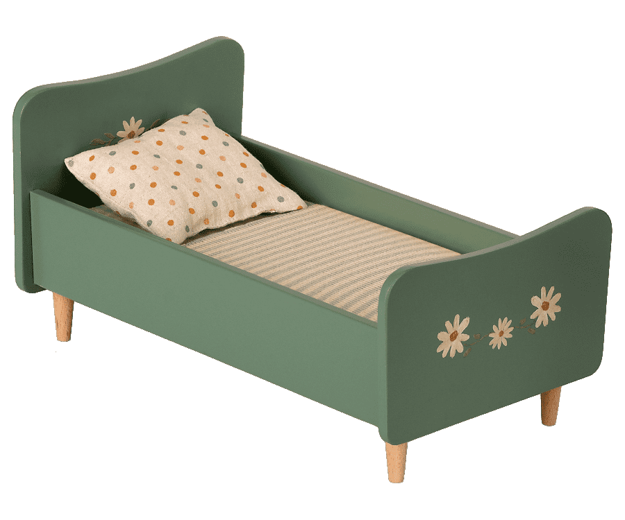 maileg wooden bed mini, green