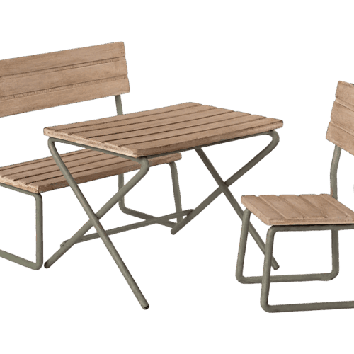 maileg garden set miniature table with bench and chair