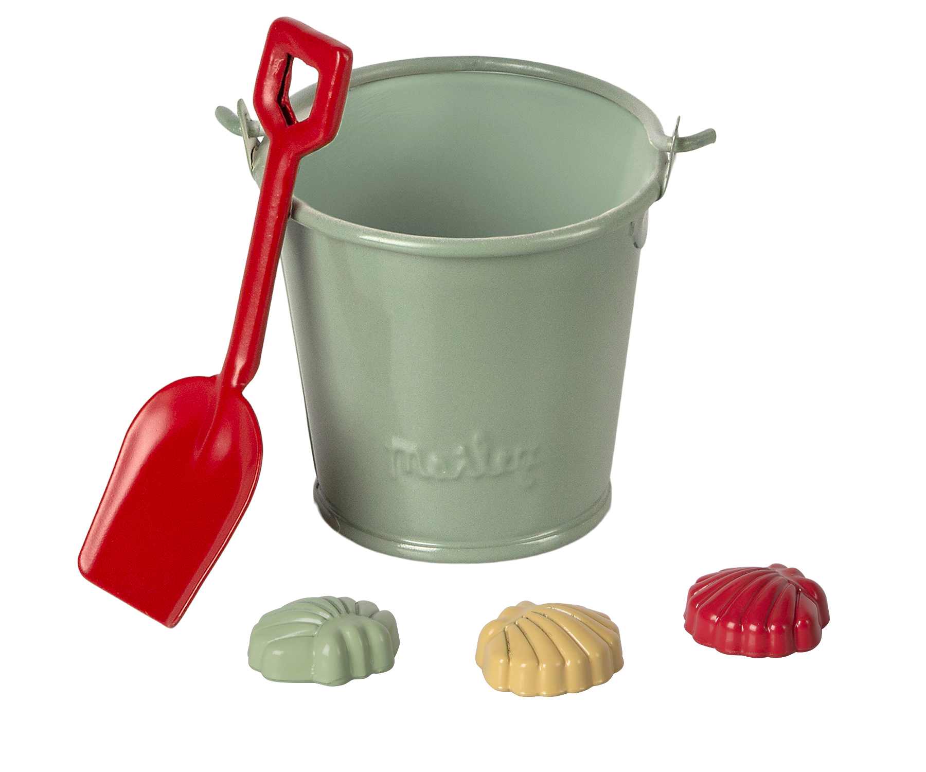 maileg beach set shovel, bucket and shells