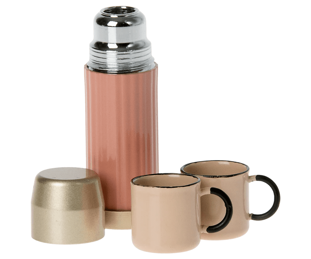 maileg thermos & cups mouse soft coral