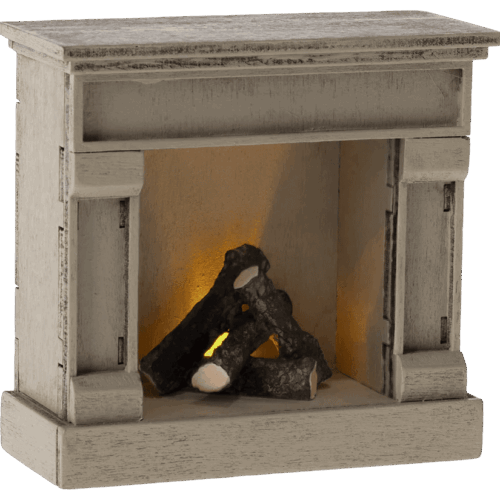 maileg miniature fireplace with light off white