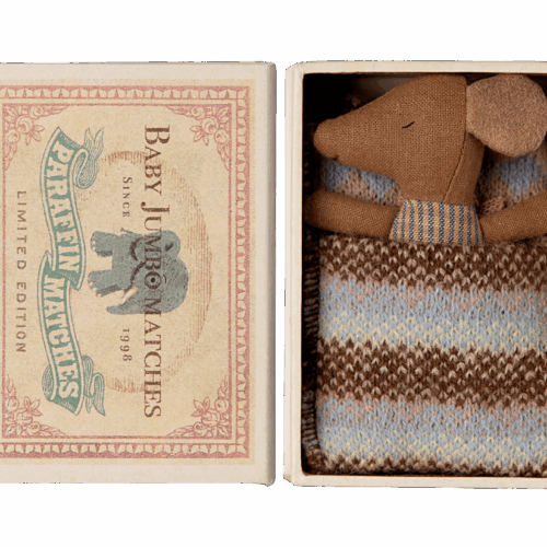 maileg sleepy/wakey baby mouse in matchbox rose