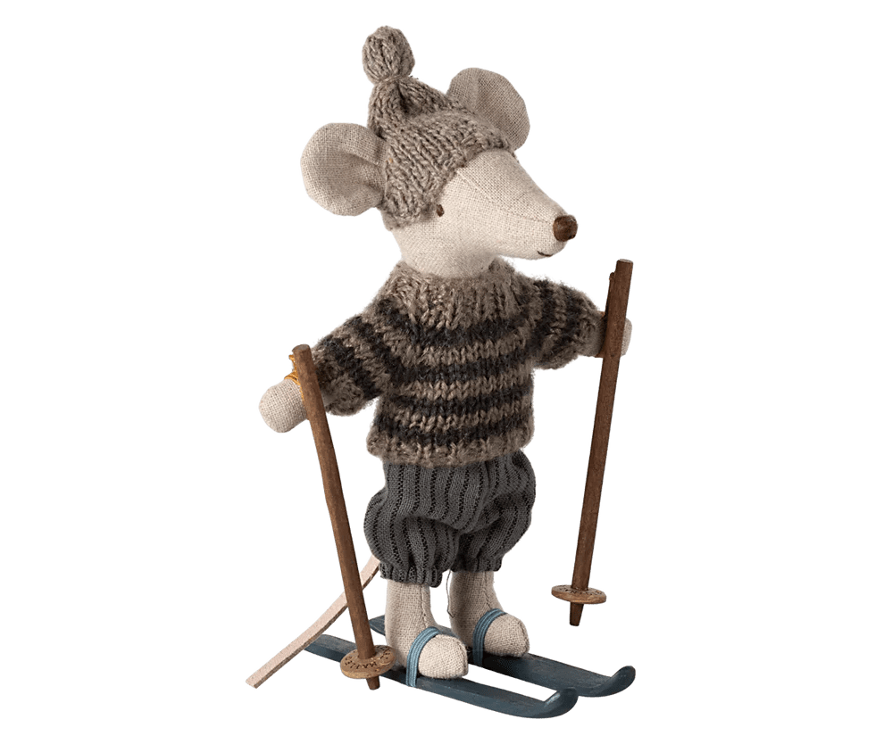 maileg winter mouse with ski set, big brother grey