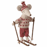 maileg winter mouse with ski set, mum red