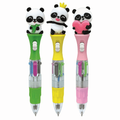 4 kleuren balpen panda met licht 3 assorti