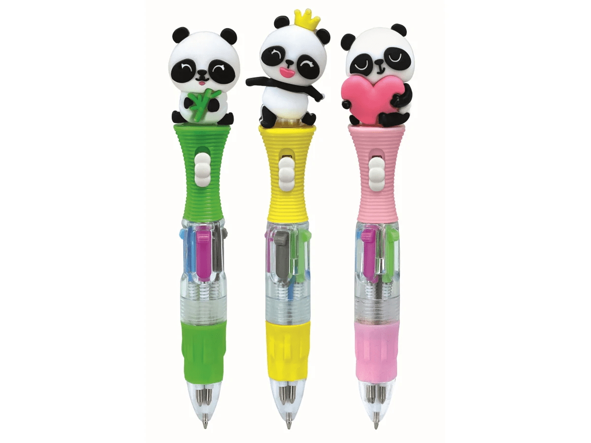 4 kleuren balpen panda met licht 3 assorti