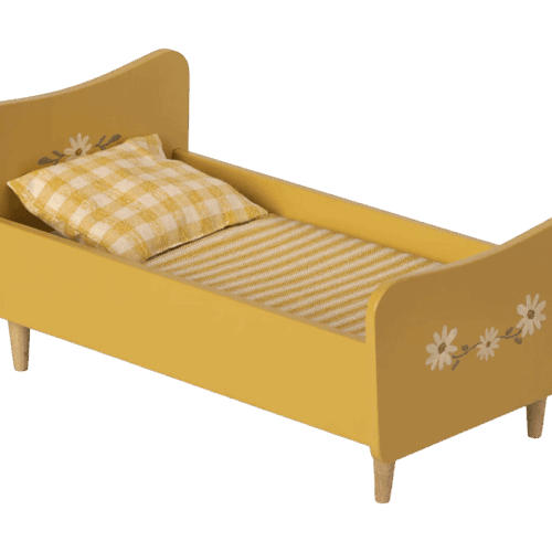 maileg wooden bed mini, yellow