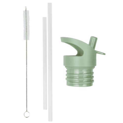 dop, rietje & borstel set voor rvs drinkfles bloesems salie groen