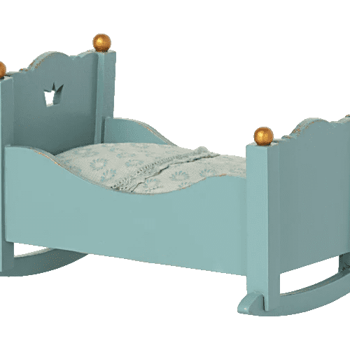 maileg cradle baby mouse blue