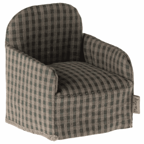 maileg chair, mouse green checker