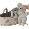 maileg baby mouse in carry cot blue
