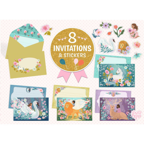 djeco verjaardagsuitnodigingen & stickers prachtige dieren! 8st