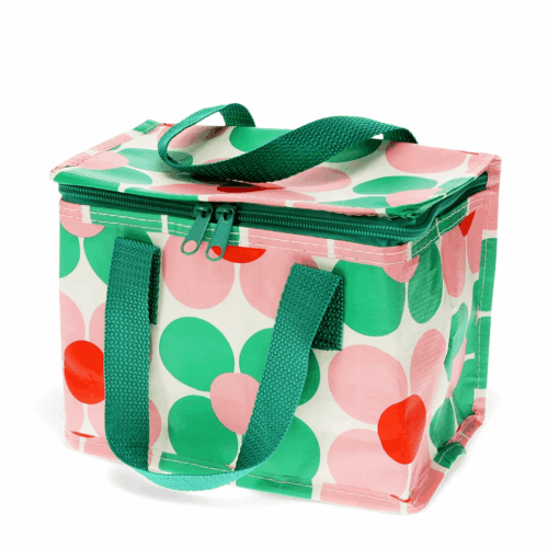 insulated lunch bag pink and green daisy