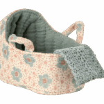 maileg carry cot, baby mouse blue