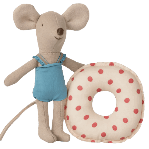 maileg beach mouse with float, little sister red dot