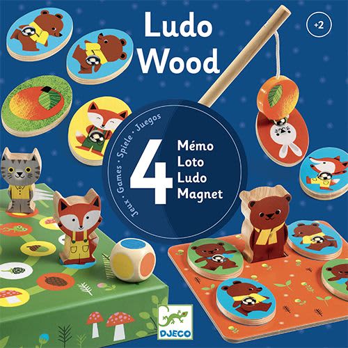djeco educatieve spellen memo, loto, ludo, magnetisch vissen 4 spellen +2