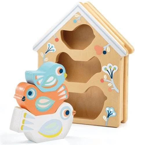 djeco vormen huisje stapelbare vogels baby birdy +18m