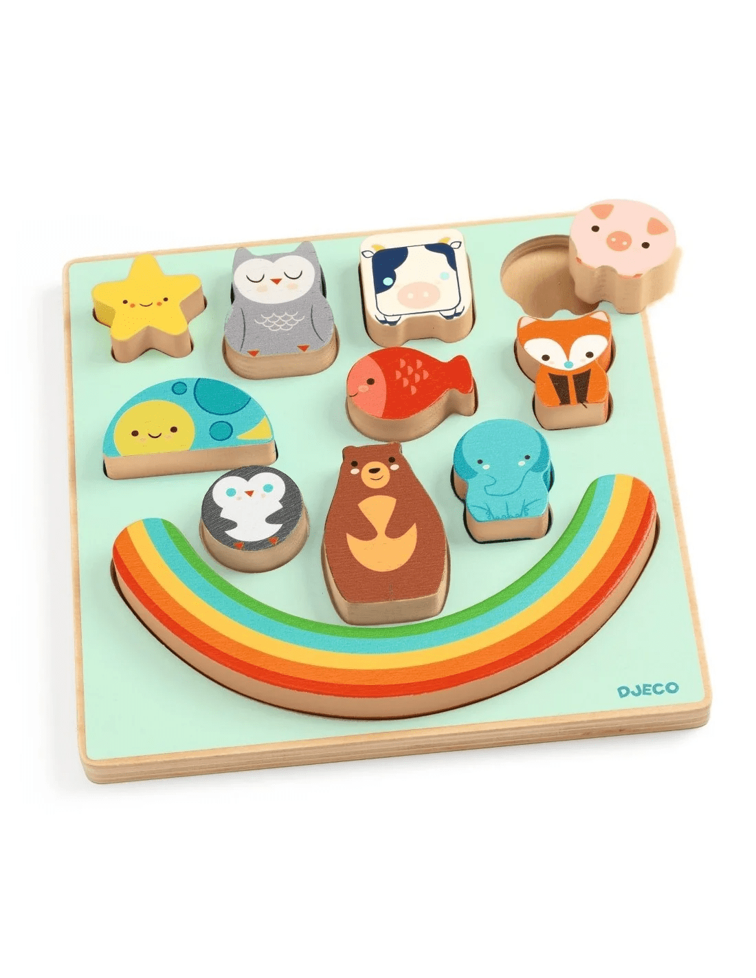 djeco puzzel en balanceerspel regenboog