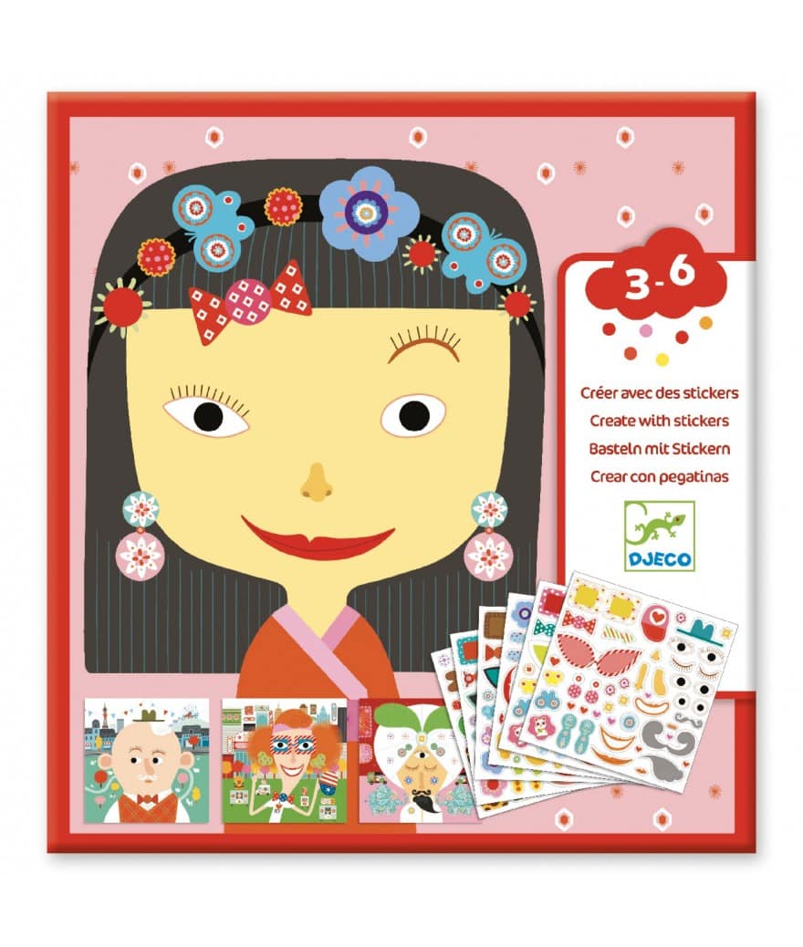 djeco creëer met stickers verschillende gezichten 3 6 jaar