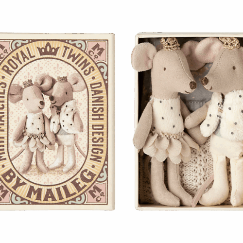 maileg royal twins, kleine zus en broer in luciferdoos