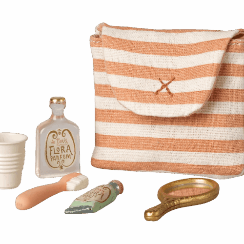 maileg toothbrush set in bag, mouse red stripe