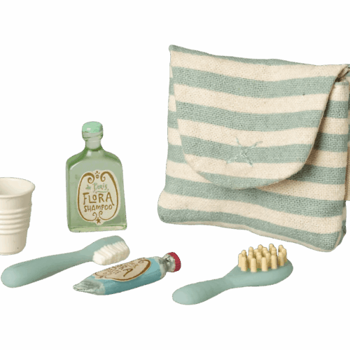 maileg toothbrush set in bag, mouse blue stripe