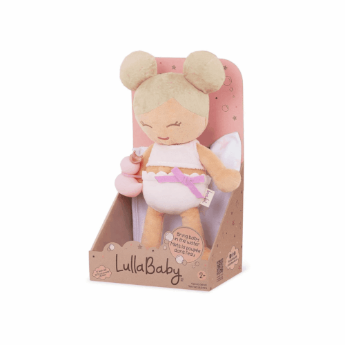 lullababy plush girl bath doll and accessory blonde hair