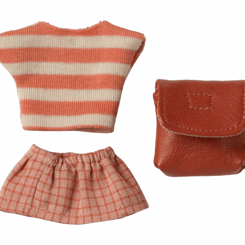 maileg clothes and bag, big sister mouse coral