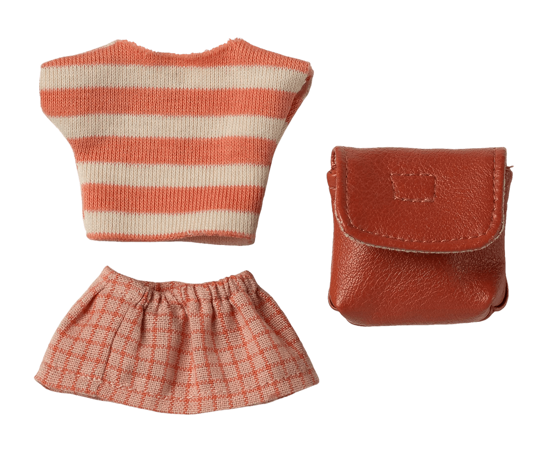 maileg clothes and bag, big sister mouse coral