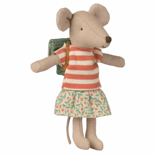 maileg tricycle mouse, big sister with backpack green