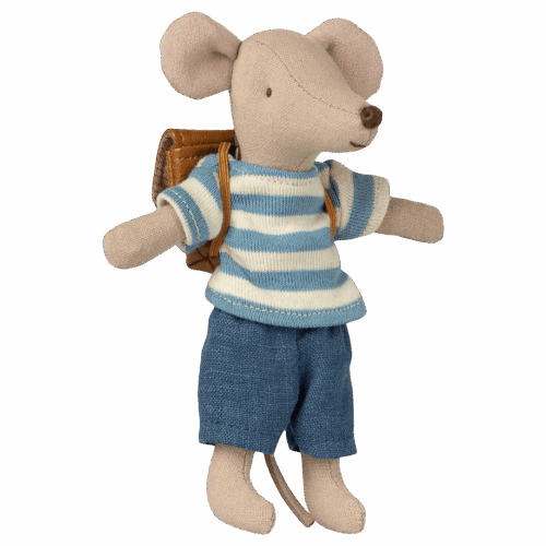 maileg tricycle mouse, big brother with backpack brown