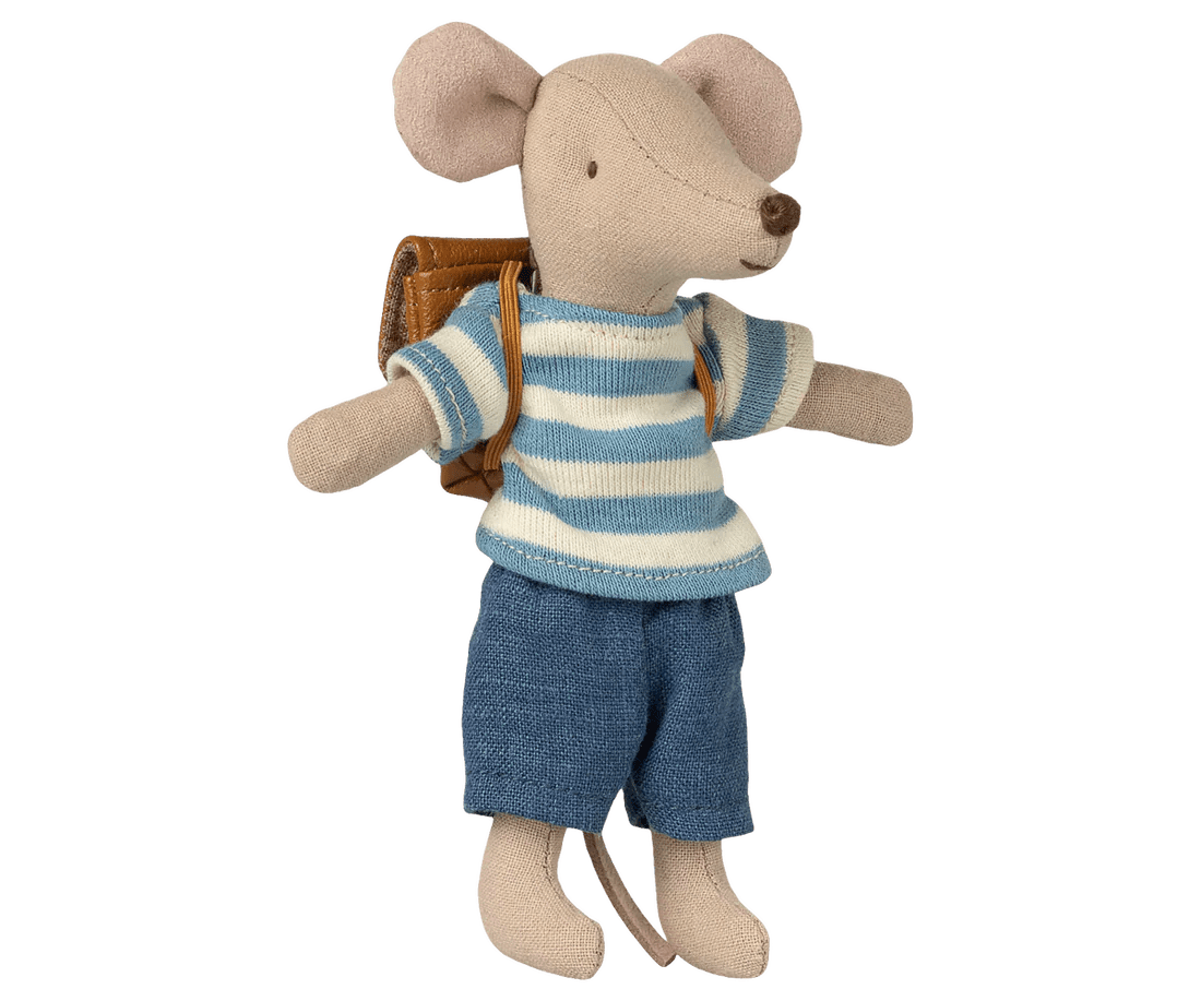 maileg tricycle mouse, big brother with backpack brown
