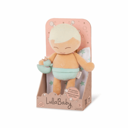 lullababy plush boy bath doll and accessory blonde hair