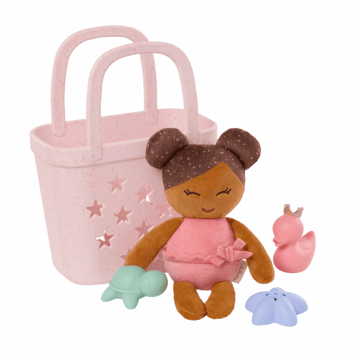 lullababy bath doll and accessory in a basket playset