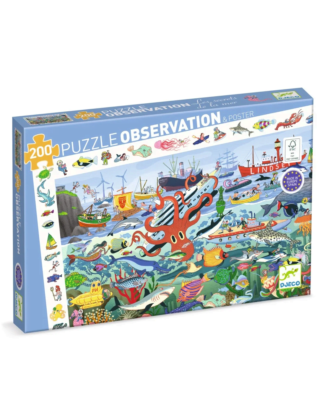 djeco observatie puzzel de geheimen van de zee 200 pcs 6+