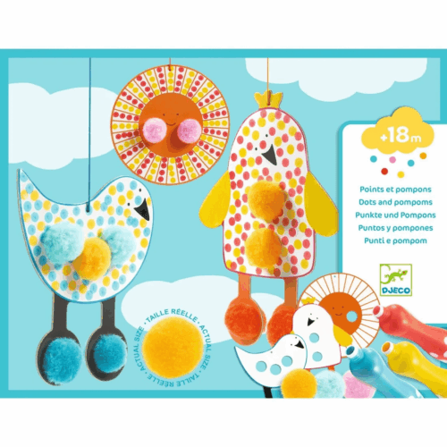 djeco puntjes en pompoms collage in de lucht +18m
