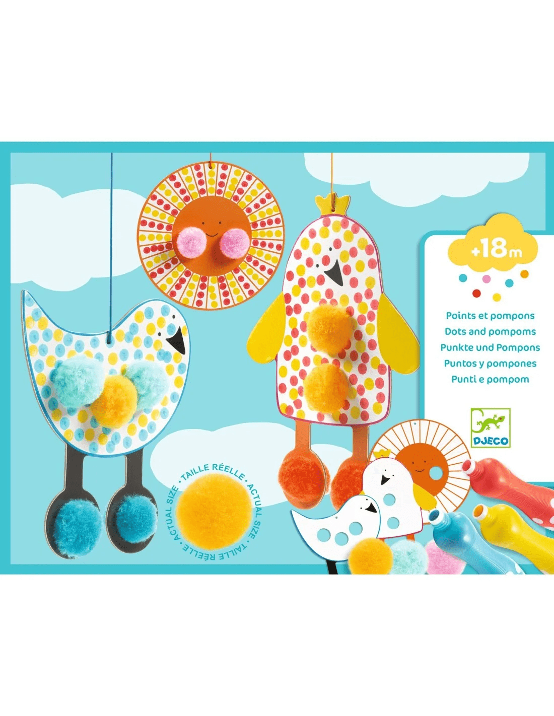 djeco puntjes en pompoms collage in de lucht +18m